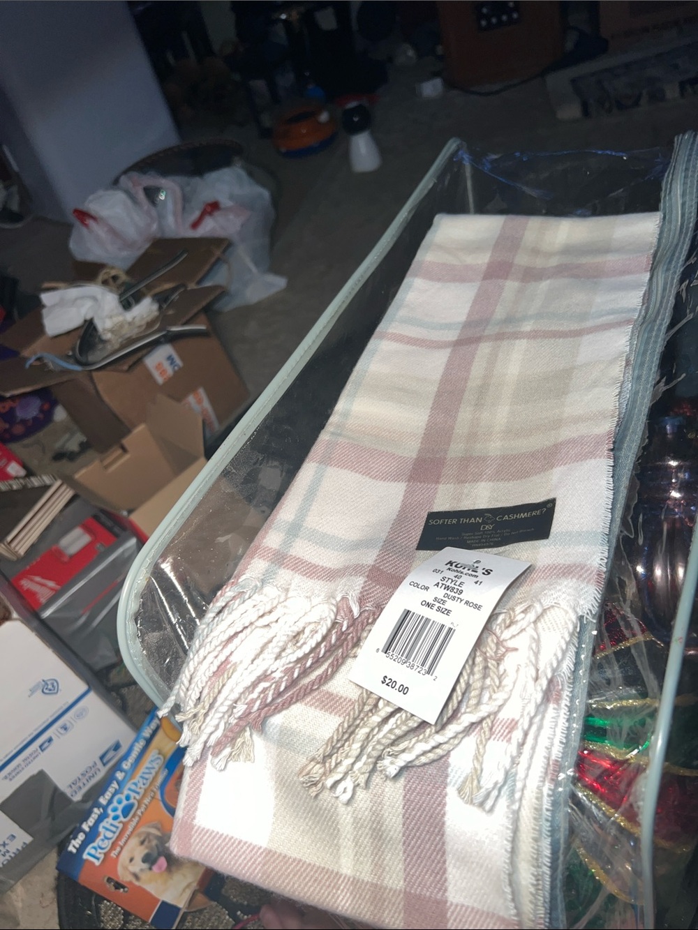 New Kohl's Softer Than Cashmere Plaid Scarf - dusty rose and cream plaid